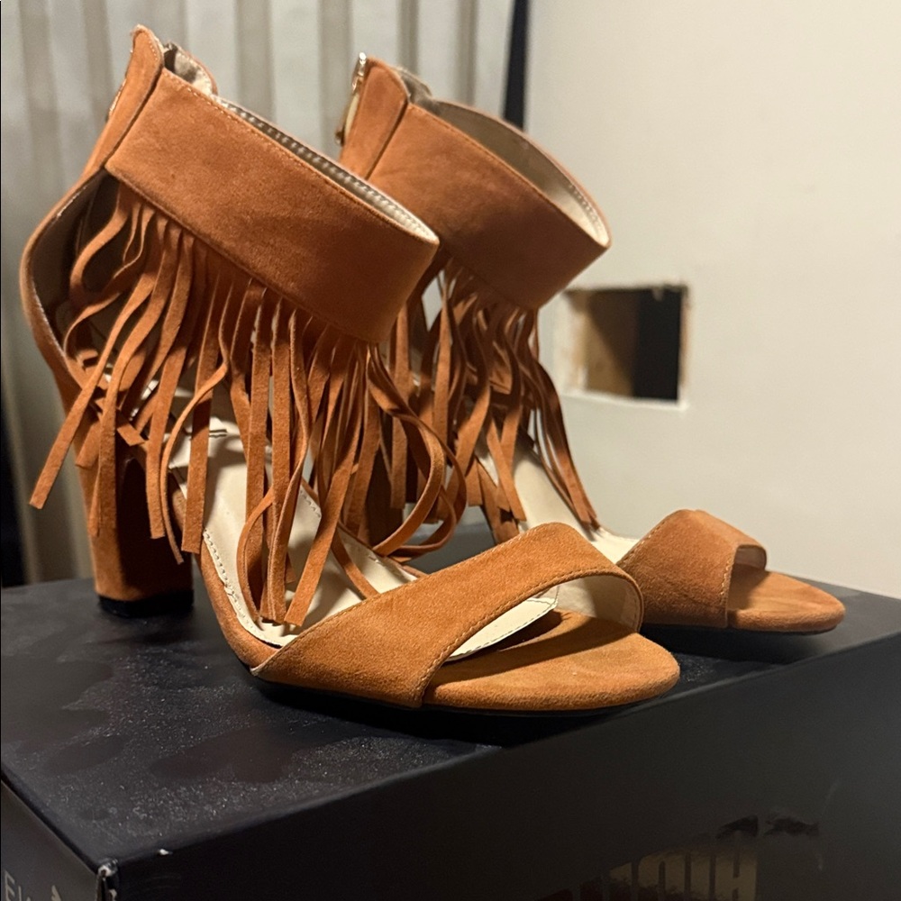 Fringe Suede Tan Heels